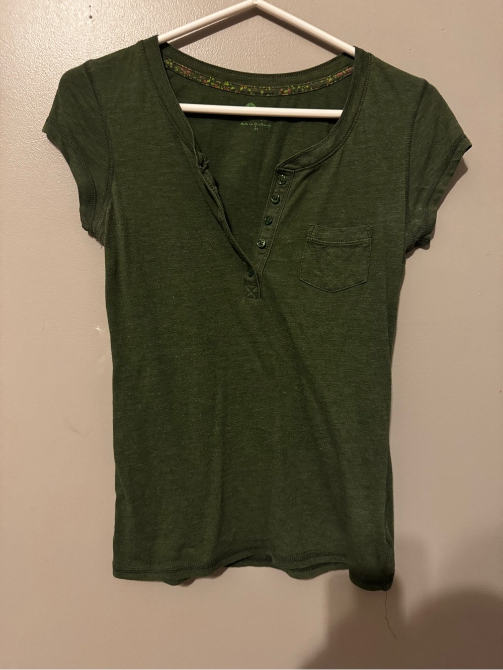 Women's Olive Green Henley Pocket Tee
